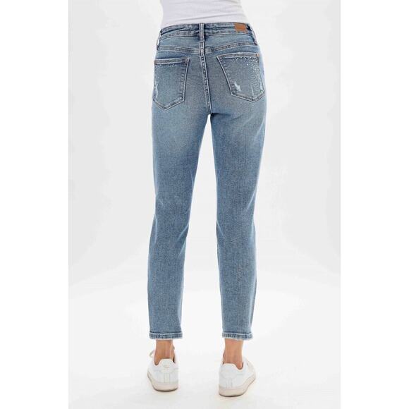 Judy Blue High Rise Rhinestone Embellished Jeans Vintage Washed Blue Size 28 - Picture 3 of 7